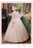 Kid Girl Long Sleeve Flower Wedding Birthday Piano Performance Dresses