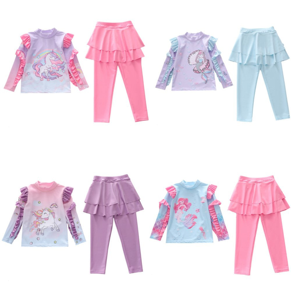 Kid Girl Split Unicorn Mermaid Long-sleeved Swimsuit