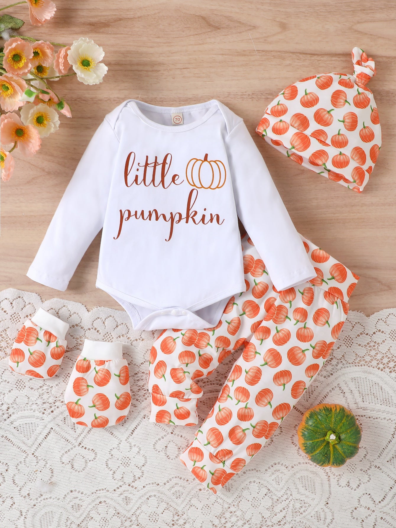 Baby Halloween Letter Printing Pumpkin 4 Pcs Sets