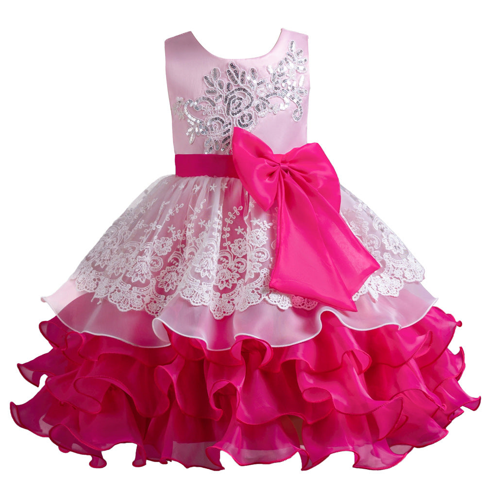 Kid Girl Formal Bow Tie Flower Wedding Evening Dress