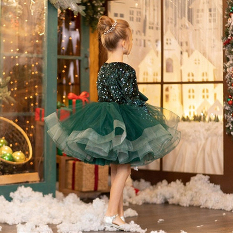 Kid Baby Girl Long Sleeved Princess Hosting Flower Show Dresses