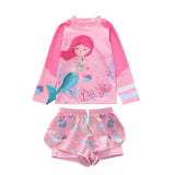 Kid Girls Split Long Sleeved Beach Sports Flat Angle Swimsuit