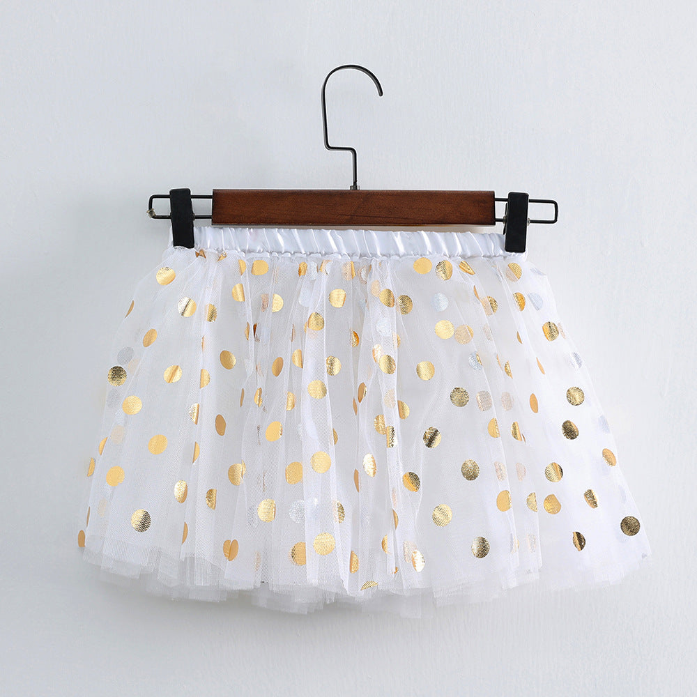 Kid Baby Girl Mesh Dot Gilding Tutu Princess Gauze Skirts