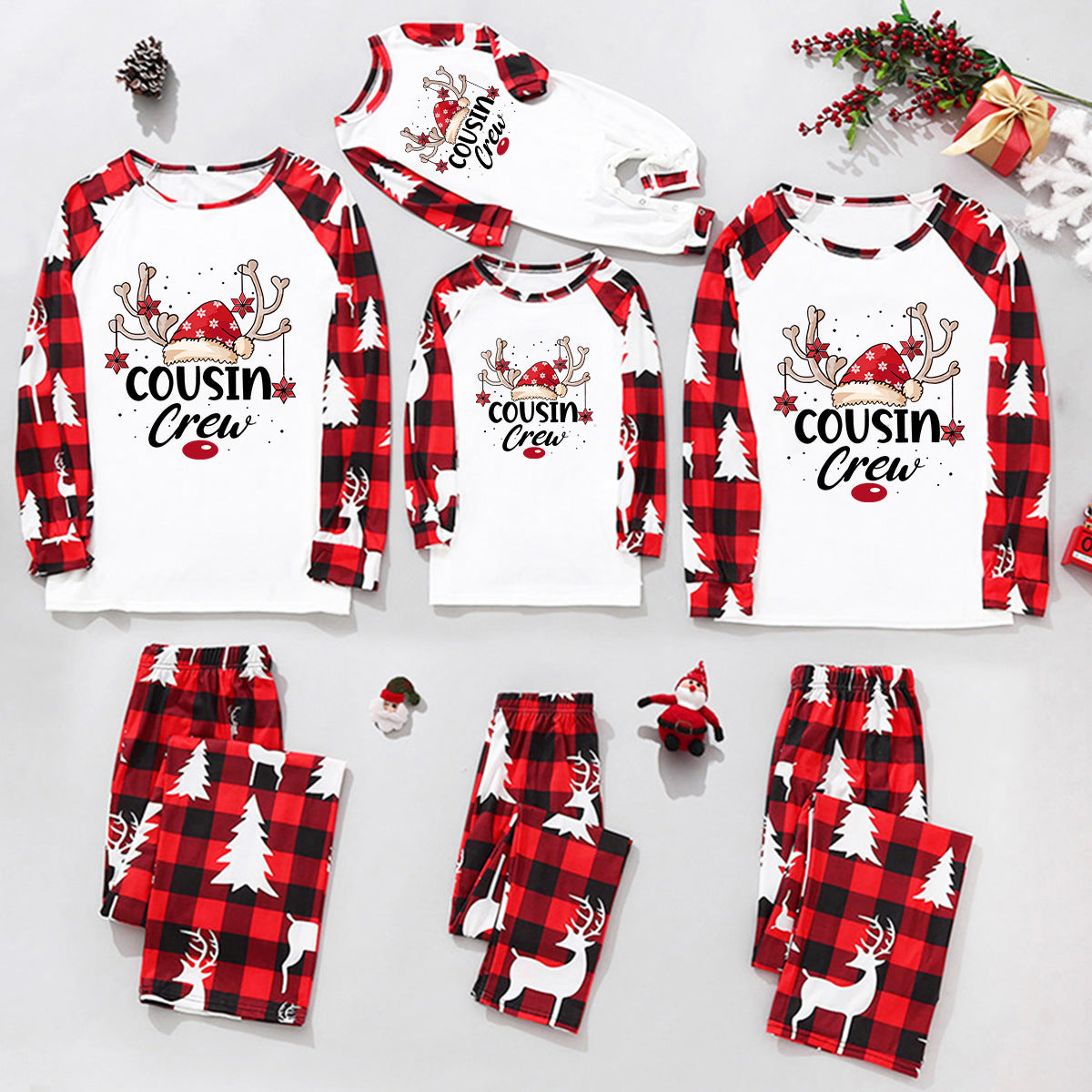 Family Matching Home Suit Christmas Plaid Patchwork Printed Pajamas