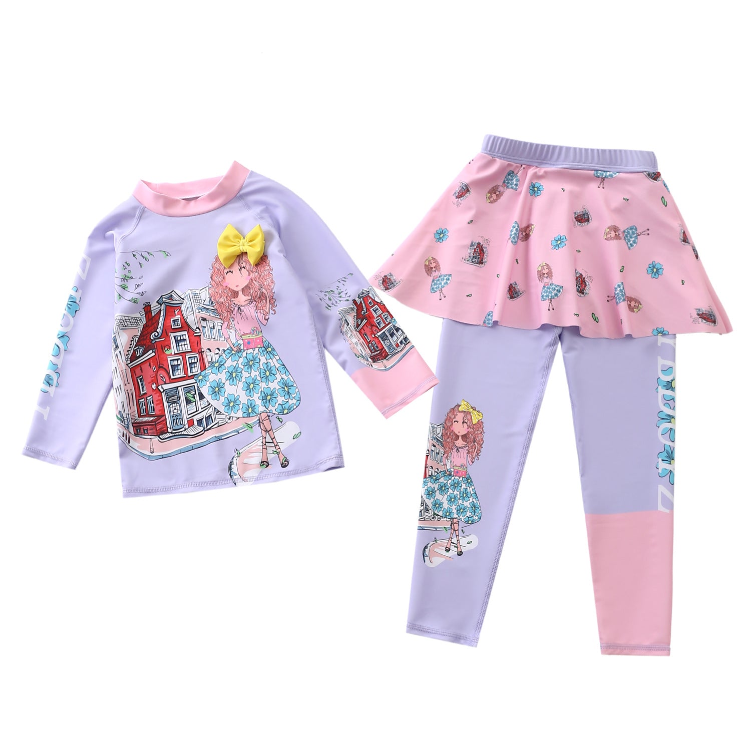 Kid Girl Split Long Sleeved Beach Sun Proof Swimsuit