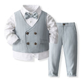 Kid Baby Boy Double-breasted British Performance Suit 4 Pcs Sets