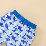 Kid Baby Boy Autumn Winter Blue Cartoon Shark Print 2 Pcs Set