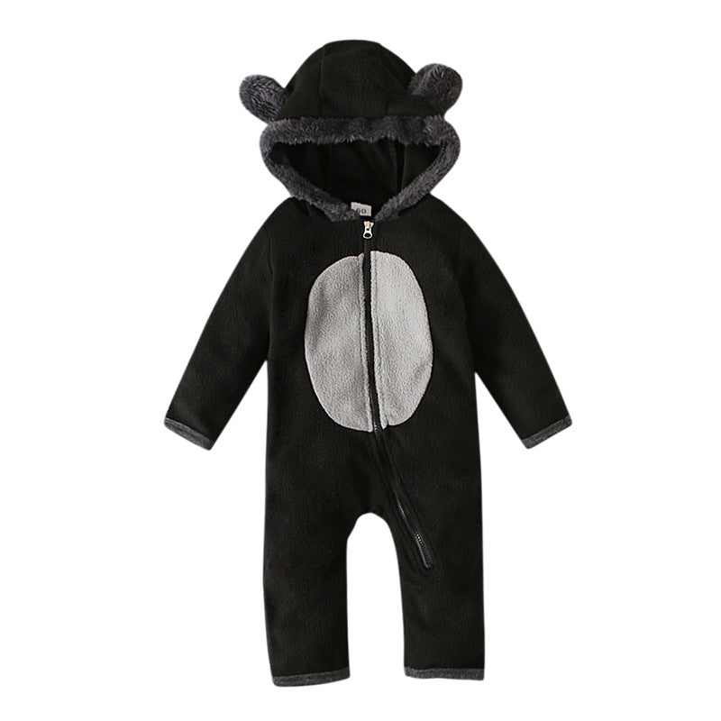 Baby Boys Autumn Winter Zippered Hooded Romper Jumpsuit