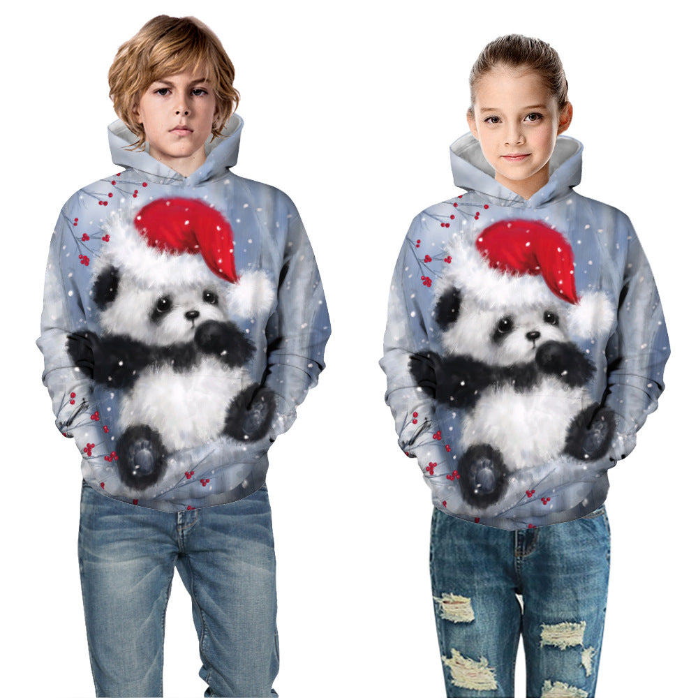 Kid Boy Girl Christmas Panda Digital Print Autumn Spring Hoodie