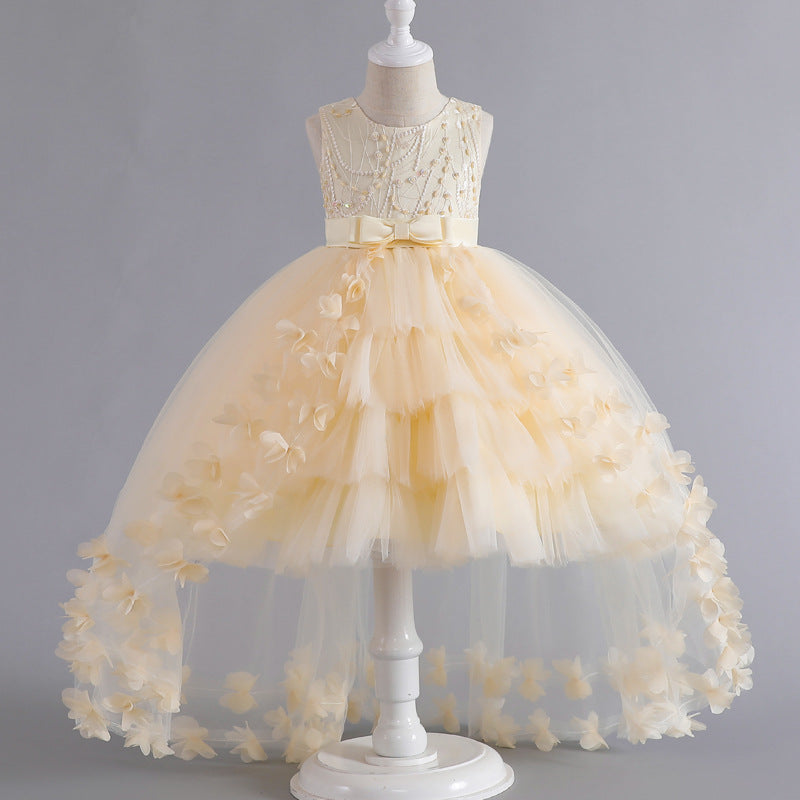 Kid Girl Princess Sleeveless Puffy Flower Wedding Stage Performance Dress