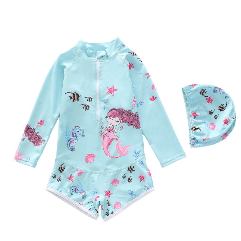 Kid Girl One-piece Cartoon Sun-proof Long-sleeved Swimsuit