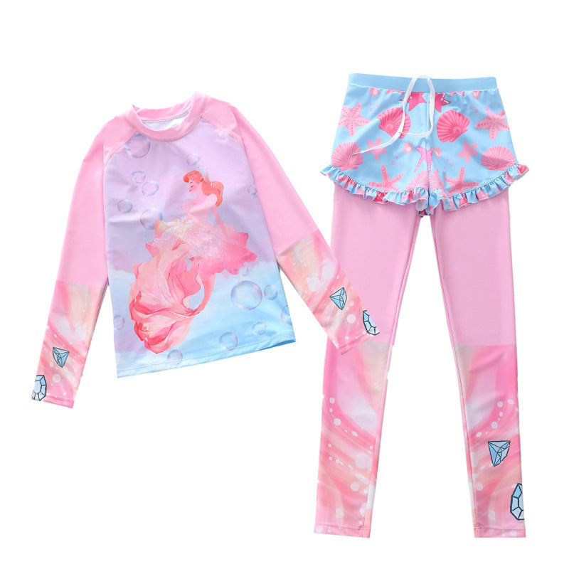 Kid Girl Split Long-sleeved Conservative Sun Protection Swimsuit