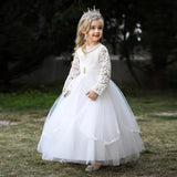 Kid Girl Evening Princess Flower Host Piano Performance Long Sleeve Dresses