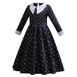 3-13T Girls Movie Wednesday Costume Black Gown Halloween Carnival Party Dresses