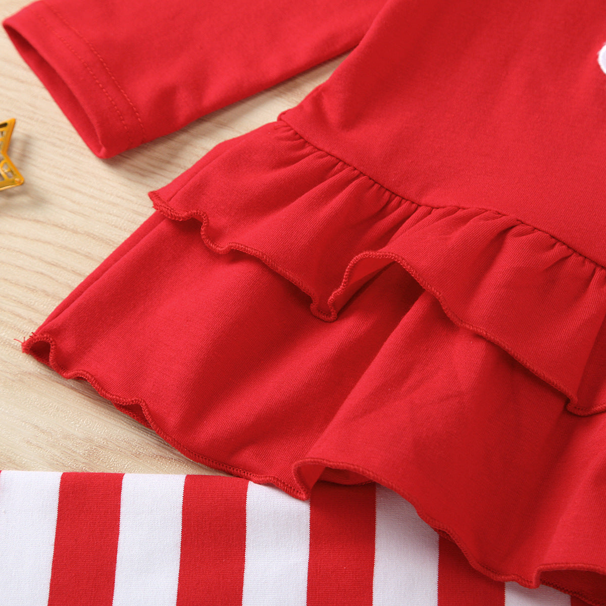 Kid Baby Girls Red Long Sleeved Christmas Striped 2 Pcs Sets
