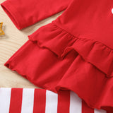Kid Baby Girls Red Long Sleeved Christmas Striped 2 Pcs Sets