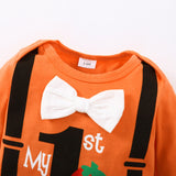 Halloween Baby Boys Preschool Printed Long Sleeve Pumpkin 3 Pcs Set