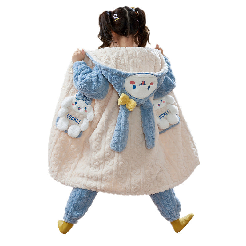 Kid Baby Girl Coral Fleece Thick  Flannel Loungewear Pajamas