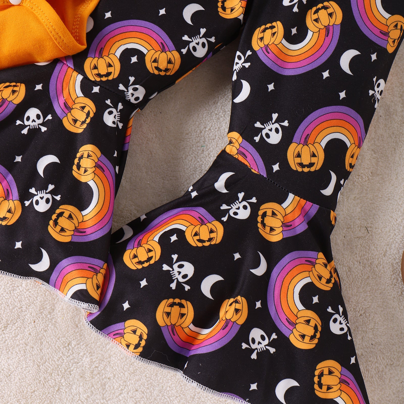 Baby Girls Halloween Print Letter Pumpkin Print Flared 2 Pcs Set