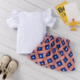 Kid Girl Short Sleeve American Flag Print Independence Day Sets