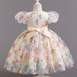 Kid Girl Flower Printed FluffyWedding  Birthday Princess Dress