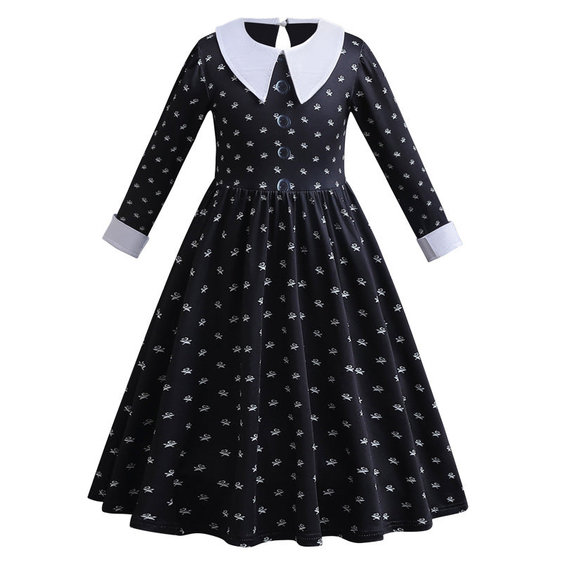 3-13T Girls Movie Wednesday Costume Black Gown Halloween Carnival Party Dresses