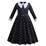 3-13T Girls Movie Wednesday Costume Black Gown Halloween Carnival Party Dresses