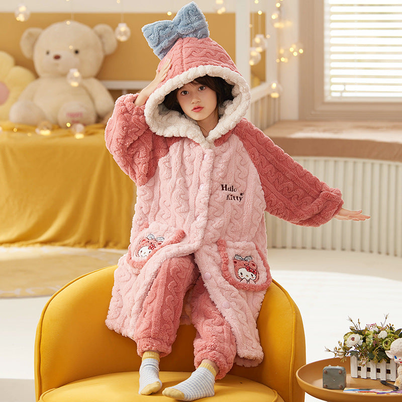 Kid Girl Pajamas Coral Velvet Winter Padded Home Nightwear