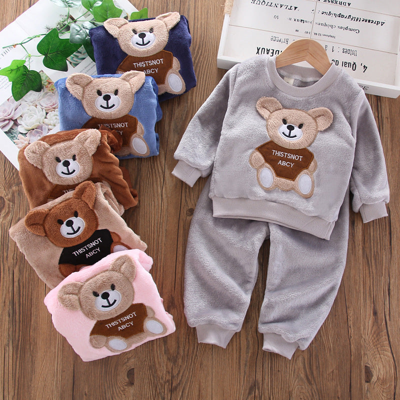 Kid Baby Boy Autumn Winter Coral Velvet 2  Pcs Set Pajamas
