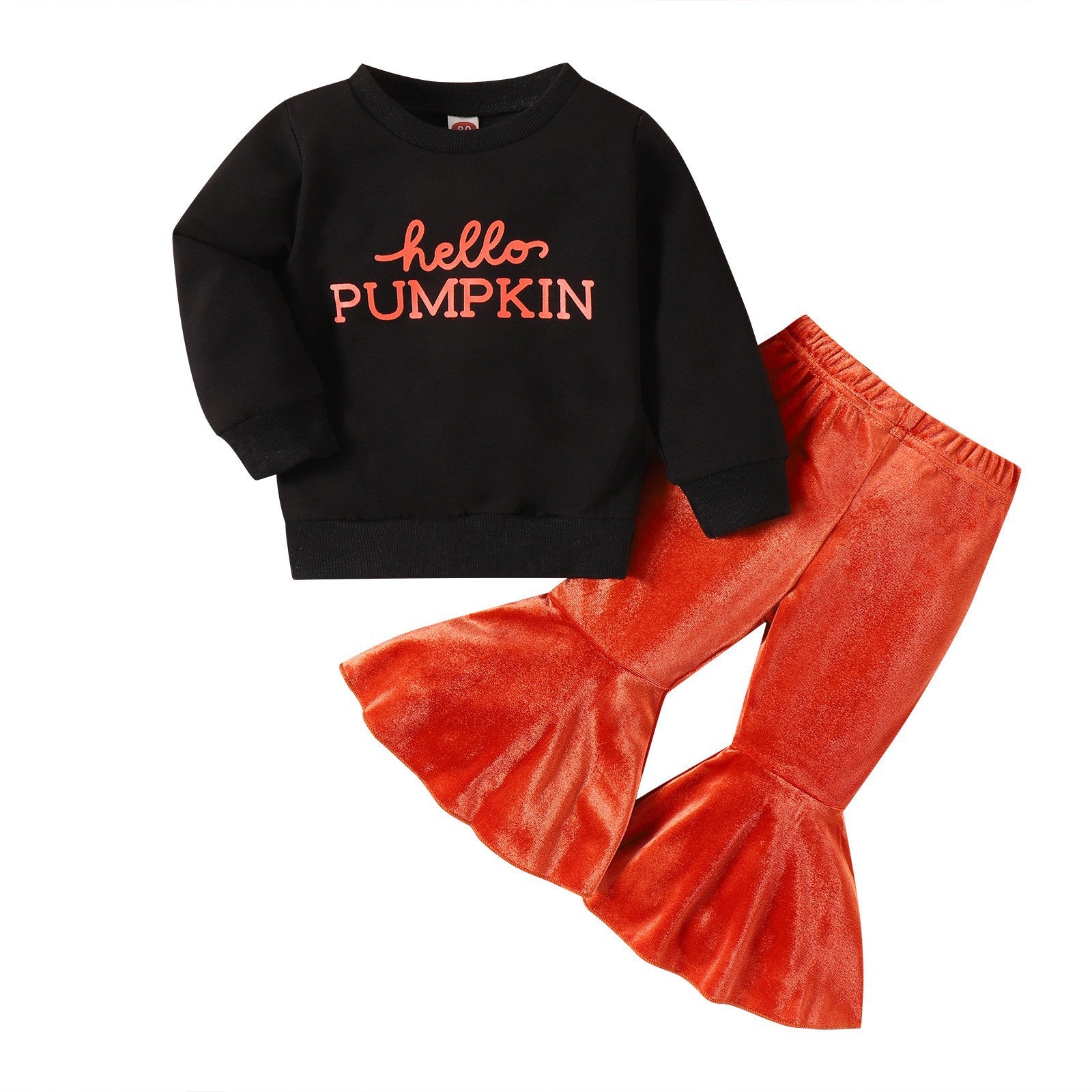 Halloween Pumpkin Letter Long Sleeve Velvet 2 Pcs Set