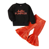 Halloween Pumpkin Letter Long Sleeve Velvet 2 Pcs Set