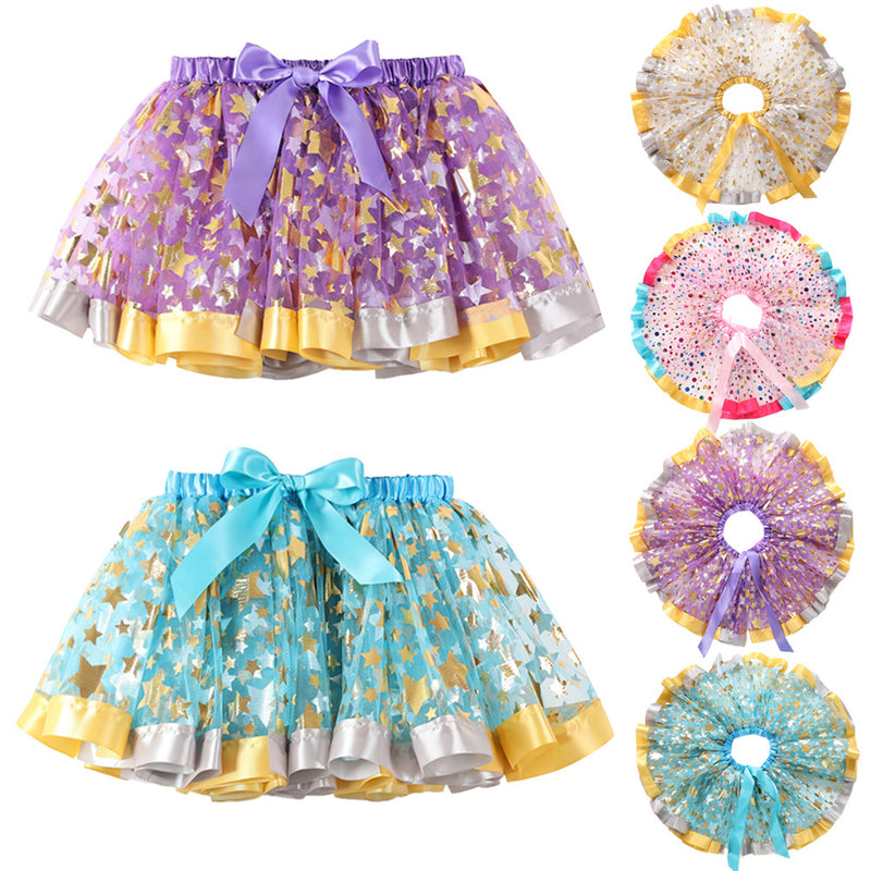Kid Baby Girl Printed Star Mesh Tutu Lining Fluffy Skirts