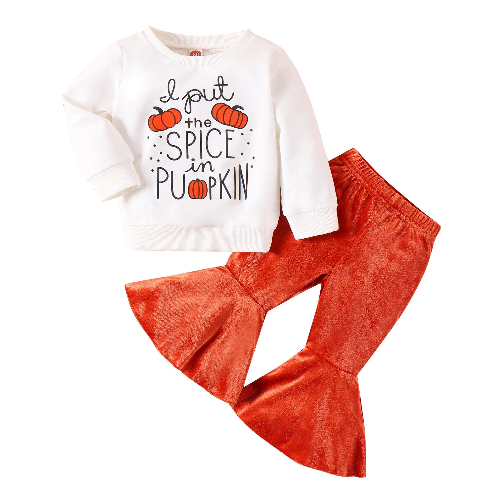 Halloween Pumpkin Letter Long Sleeve Velvet 2 Pcs Set