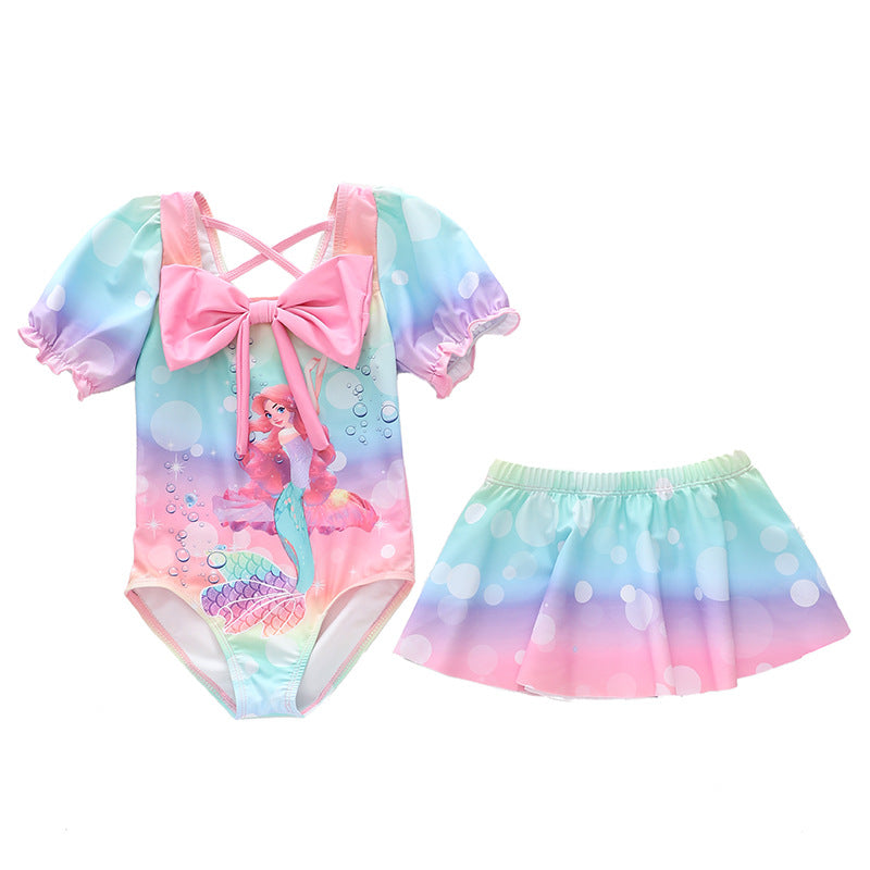 Kid Girl One Piece Long Sleeved Split Trendy Swimsuit