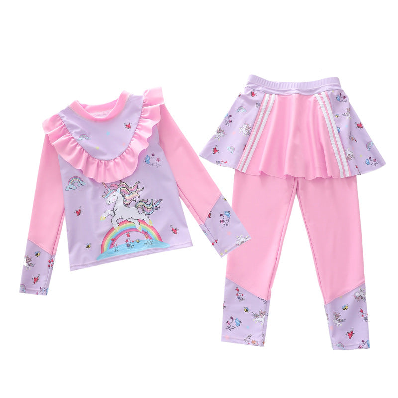 Kid Girl Flying Sleeves One Piece Swimsuit