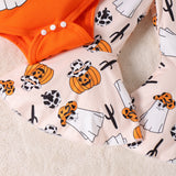 Baby Girls Halloween Printed Letter Pumpkin 2 Pcs Sets