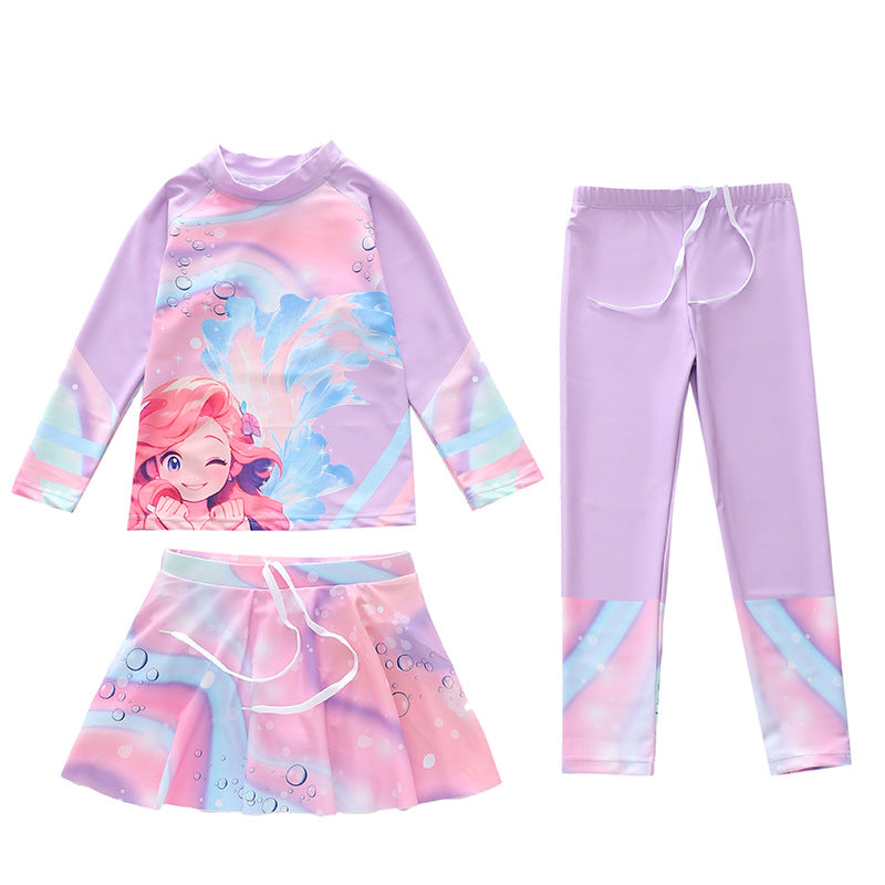 Kid Girl Split Sun Protection Long Sleeved Swimsuit