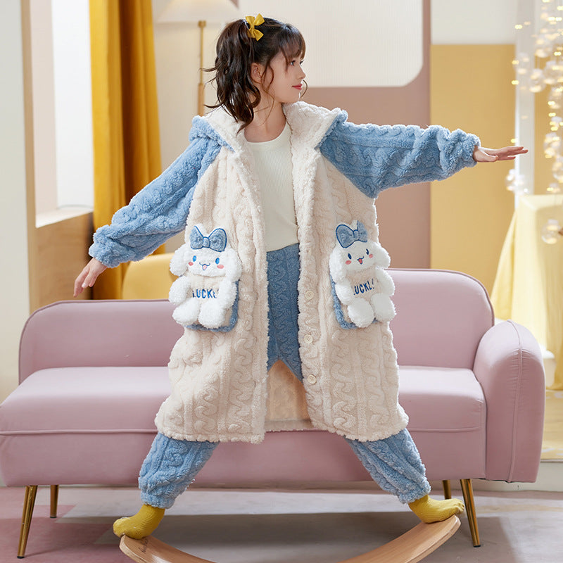 Kid Baby Girl Coral Fleece Thick  Flannel Loungewear Pajamas