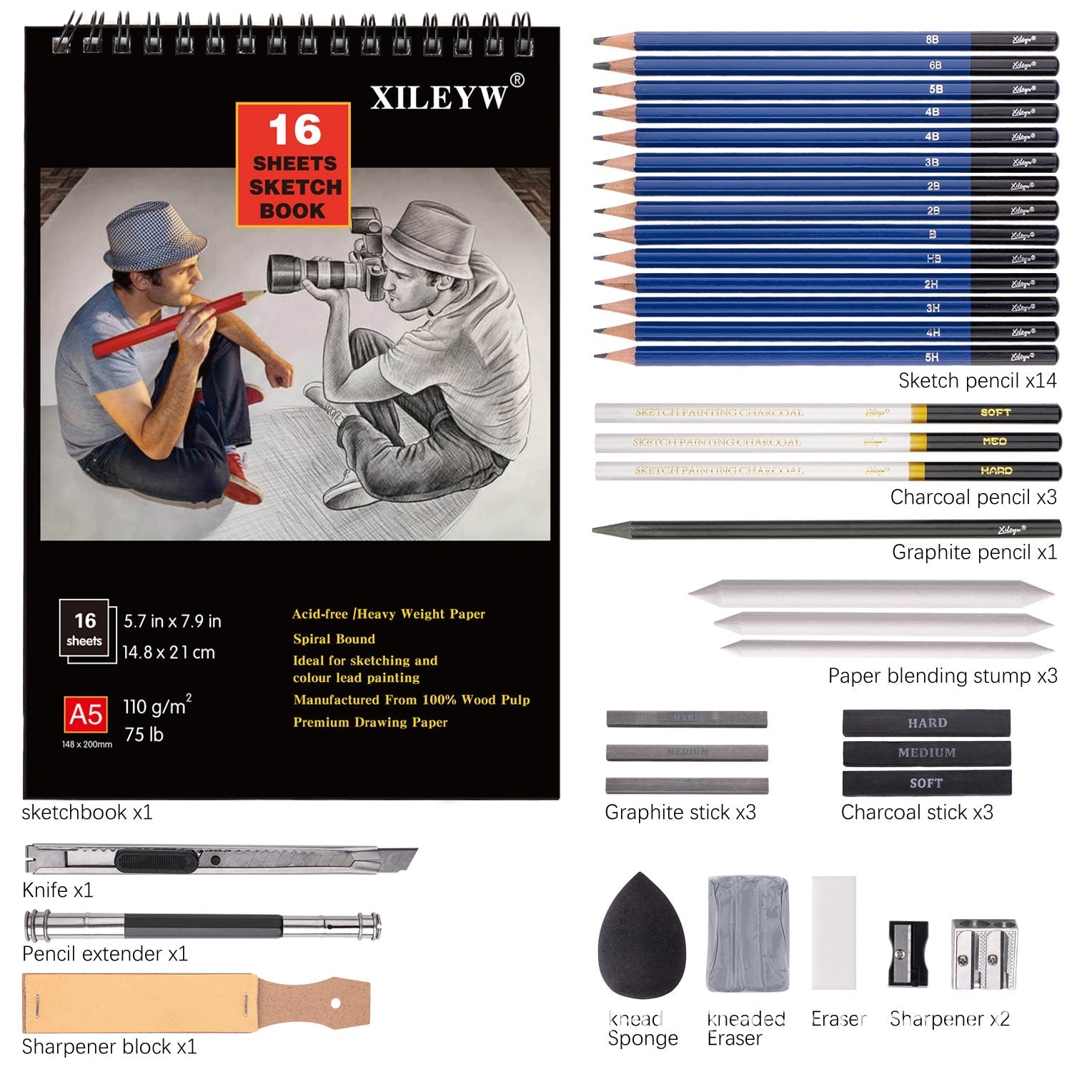 35pcs/set Drawing Kit Sketching Pencils Set