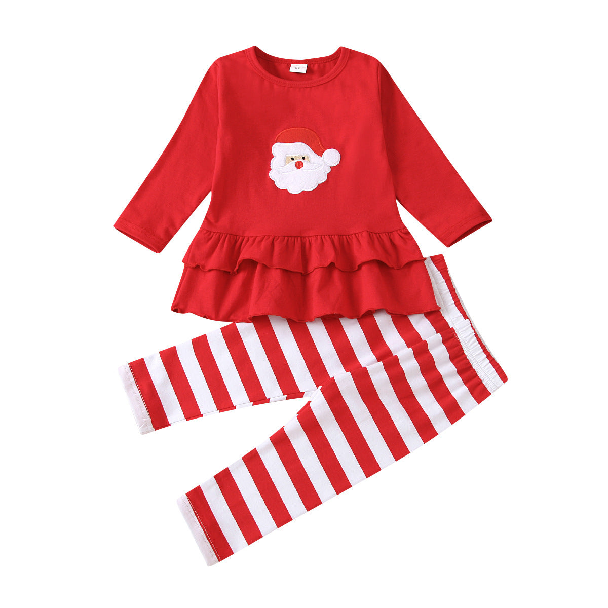 Kid Baby Girls Red Long Sleeved Christmas Striped 2 Pcs Sets