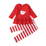 Kid Baby Girls Red Long Sleeved Christmas Striped 2 Pcs Sets
