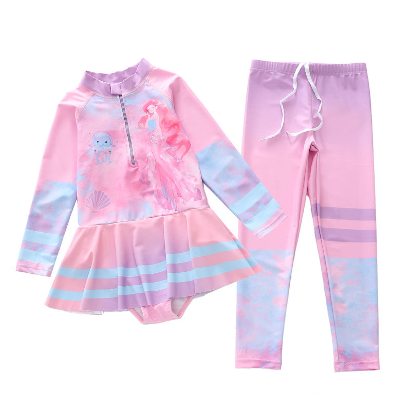 Kid Girls One-piece Long Conservative Swimsuit