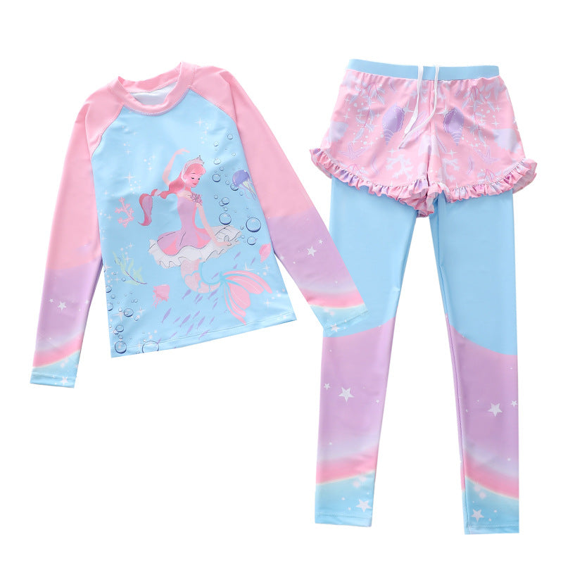 Kid Girl Split Long-sleeved Conservative Sun Protection Swimsuit