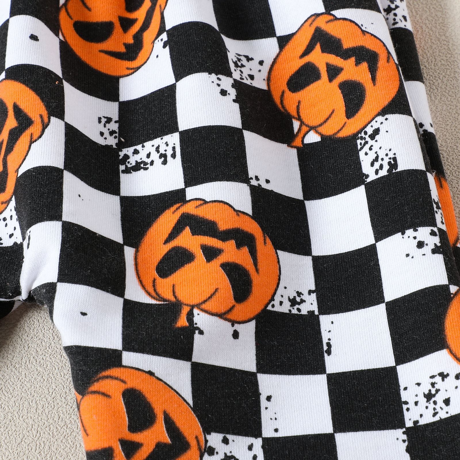 Baby Boy Halloween Checkerboard Pumpkin Suit 2 Pcs Set