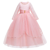 Kid Girl Evening Princess Flower Host Piano Performance Long Sleeve Dresses