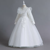 3-12T Kid Girl Long Sleeve Mesh Lace Walk Show Hosting Dress