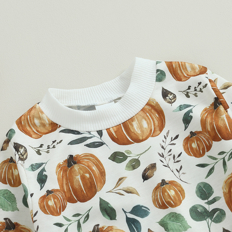 Kid  Baby Boy Crewneck Pumpkin Long Sleeve 2 Pcs Sets