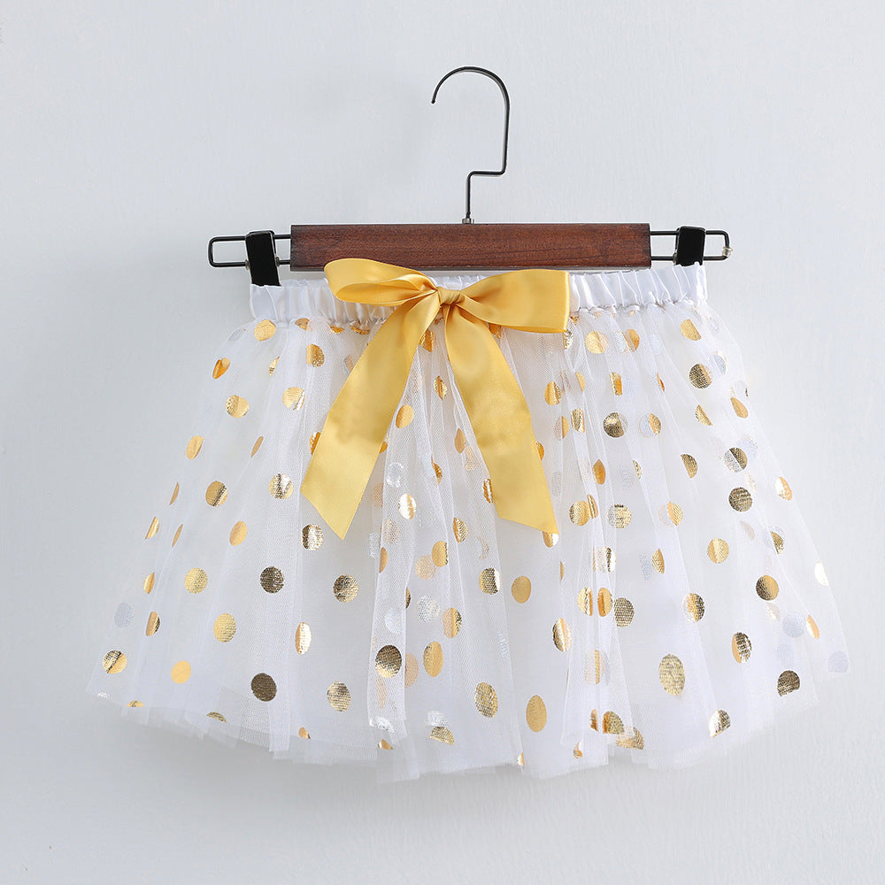 Kid Baby Girl Mesh Dot Gilding Tutu Princess Gauze Skirts