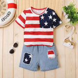 Kids Baby Boy Girl US Flag Denim Shorts July 4th Independence Day Set 2 Pcs