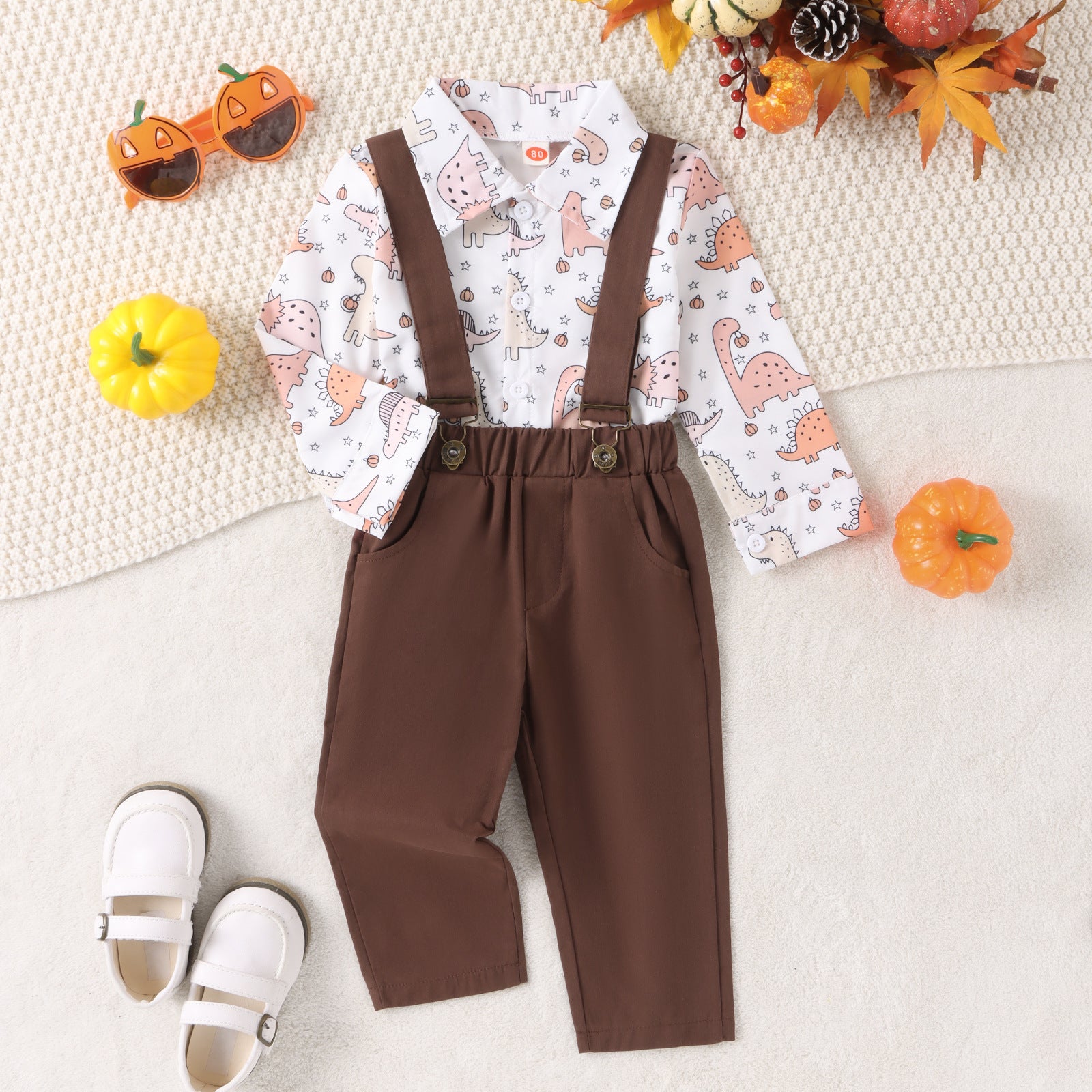 Halloween Kid Baby Boys Long Sleeve Pumpkin Plaid Gentleman 2 Pcs Sets